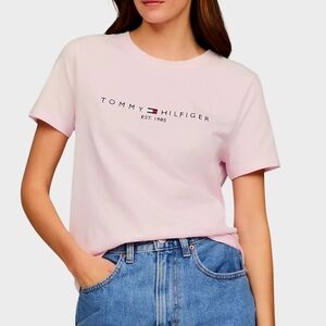 Tommy Hilfiger Pink Signature Logo Tee Shirt Medium